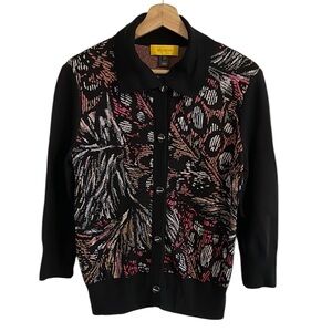 St. John Cardigan Sweater Women’s Size Medium Wool‎ Metallic Pink Black